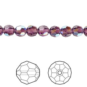 Bead 144pk amethyst shimmer, Crystal Passions® 6mm round 5000