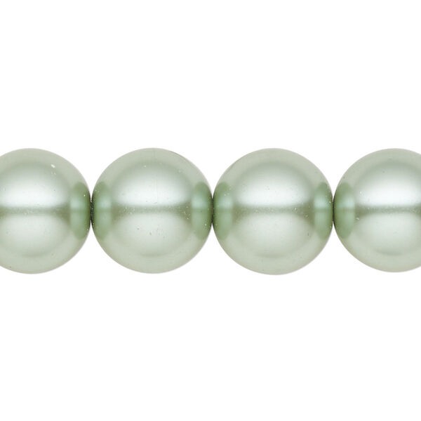 Bead, crystal pearl, sage, 14mm round. Sold per 15-1/2" to 16" strand, approximately 25 beads. image number 0