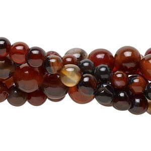 Red agate / black agate 1pkg5, round bead 14 inch mix 5-9mm