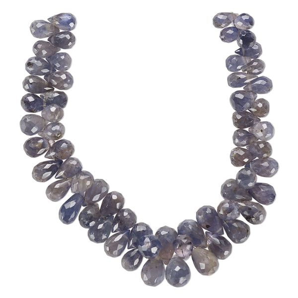 Iolite 1pkg1, hand-cut top-drilled faceted teardrop bead natural 8 inch graduated 9x6mm-12x9mm image number 0
