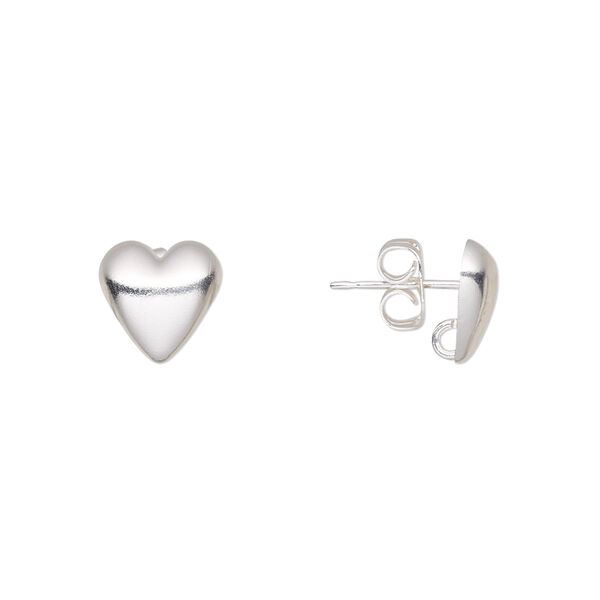 Earstud, silver-plated brass, 9mm half-dome heart with open loop. Sold per pkg of 5 pairs. image number 0