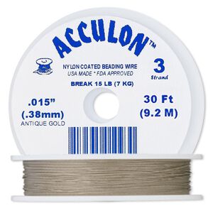 Beading wire, Acculon®, nylon-coated stainless steel, gold color, 3 strand, 0.015-inch diameter. Sold per 30-foot spool.