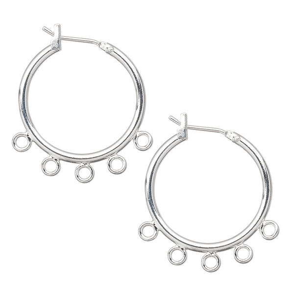 Earring, silver-plated brass, 23mm round hoop with 5 closed loops and latch-back closure. Sold per pair. image number 0