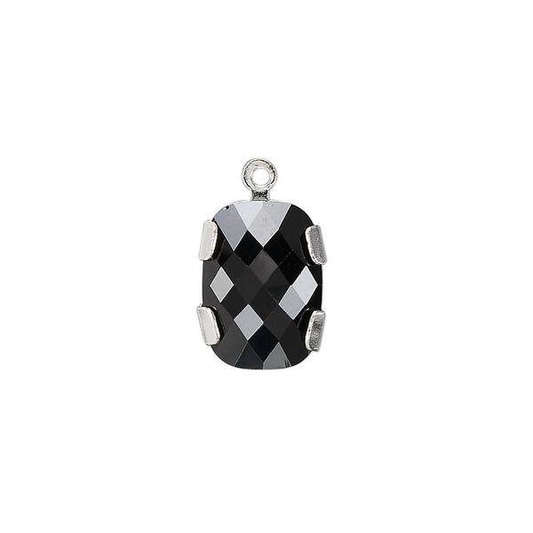 Drop 1pk jet silver plate, Crystal Passions® 14x10mm rectangle 11504 image number 0