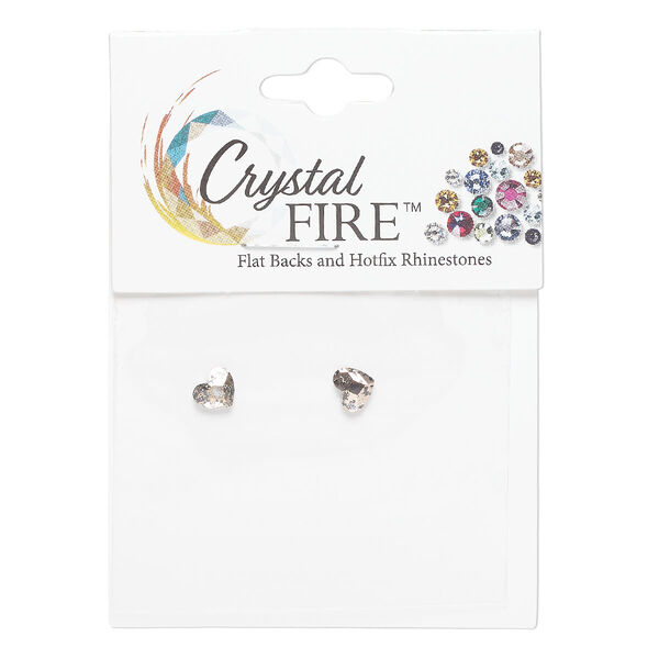 Flat back, Crystal Fire®, crystal / adhesive / aluminum, foiled, pkg/2, 6mm hotfix faceted heart (2808), rose patina. image number 0