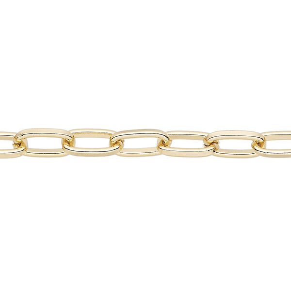 Chain, gold-finished steel, 4mm long cable. Sold per pkg of 5 feet. image number 0
