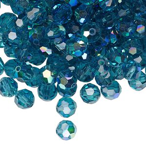 Bead 144pk indicolite AB, Preciosa Czech crystal 6mm round