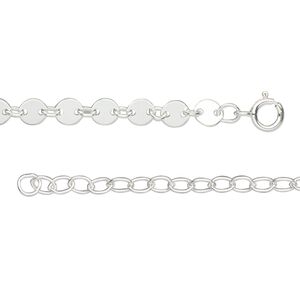 Chain 1pkg1 sterling silver bar, 4.2mm flat round / springring clasp, 18 inch