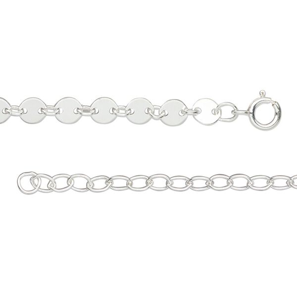 Chain, sterling silver, 4.2mm flat round, 18 inches with 2-inch extender chain and springring clasp. Sold individually. image number 0