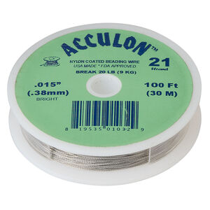 Beading wire, Acculon®, nylon-coated stainless steel, clear, 21 strand, 0.015-inch diameter. Sold per 100-foot spool.