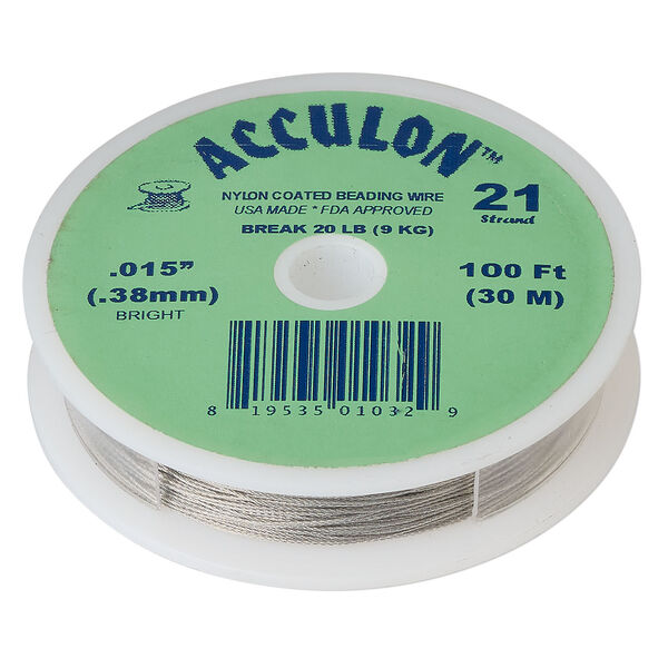 Beading wire, Acculon®, nylon-coated stainless steel, clear, 21 strand, 0.015-inch diameter. Sold per 100-foot spool. image number 0