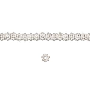 Bead, sterling silver, 4x3mm beaded rondelle. Sold per 1/4 troy ounce pkg, approximately 35-40 beads.