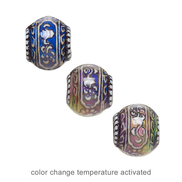 Bead, acrylic, multicolored, 13x11mm color-changing rondelle with fancy design. Sold per pkg of 2. image number 0
