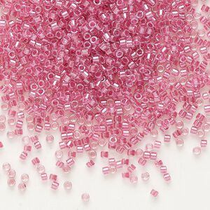 Seed bead, Delica®, glass, pkg/7.5g, #11 round, translucent peony pink-lined luster crystal clear (DB-0902).