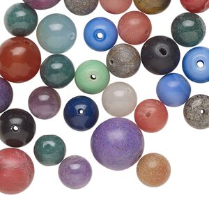 Multi-gemstone / glass 1pkg1, round bead 3 oz mix 10-16mm