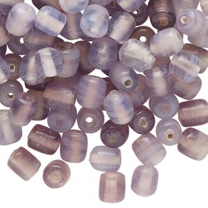 Bead, lampworked glass, translucent purple, 7x6mm round tube. Sold per 2-ounce pkg, approximately 180 beads.