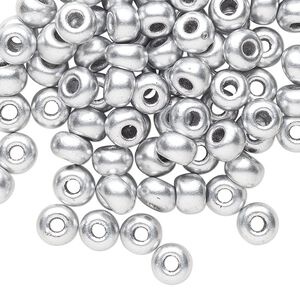 Seed bead, Preciosa Ornela Czech glass, pkg/500g, #2 rocaille, opaque metallic soft silver alabaster white, (01700).