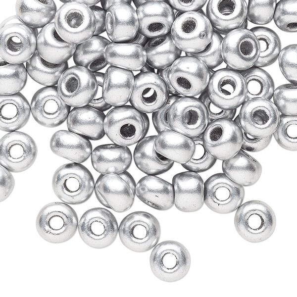 Seed bead, Preciosa Ornela Czech glass, pkg/500g, #2 rocaille, opaque metallic soft silver alabaster white, (01700). image number 0