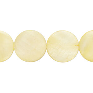 Mother-of-pearl shell 1pkg1, puffed flat round bead 15 inch canary 14-15mm