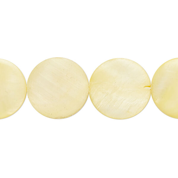 Mother-of-pearl shell 1pkg1, puffed flat round bead 15 inch canary 14-15mm image number 0
