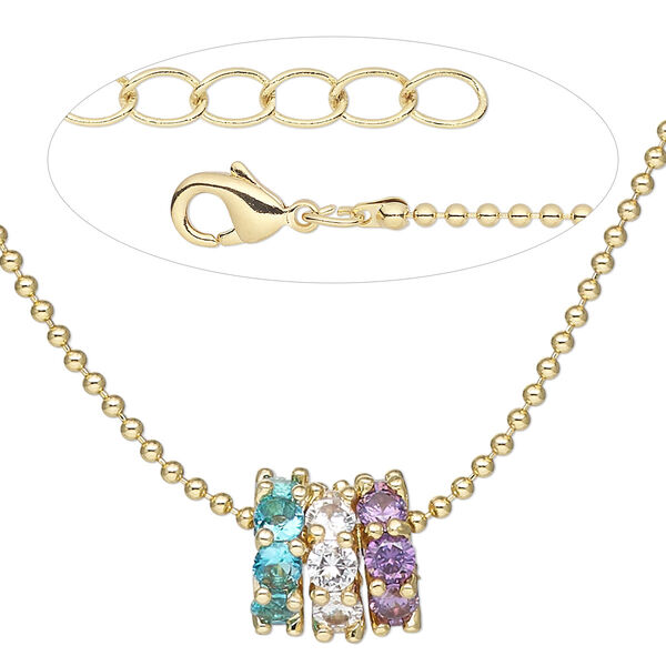 Necklace, Everyday Jewelry™, cubic zirconia and gold-finished brass beads with gold-finished brass chain, 24 inches. Sold individually. image number 0