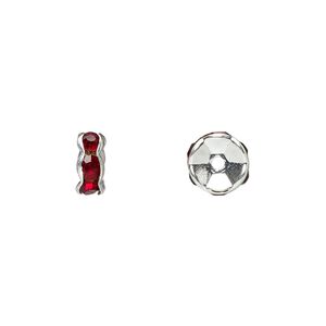 Bead, glass rhinestone and silver-plated brass, garnet red, 7x3.5mm rondelle. Sold per pkg of 10.