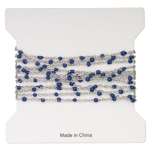 Chain, stainless steel and enamel, blue, 1.7mm flat cable with 2mm ball. Sold per pkg of 5 feet. image number 0