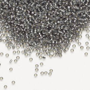 Seed bead, Miyuki, glass, pkg/250g, #15 rocaille, transparent silver-lined light grey, (RR-21).