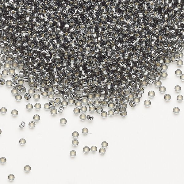 Seed bead, Miyuki, glass, pkg/250g, #15 rocaille, transparent silver-lined light grey, (RR-21). image number 0