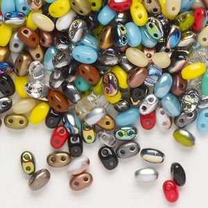 Seed bead mix, glass, pkg/25g, 5x2.5mm oval, opaque mixed colors.