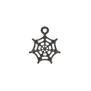 Charm, black-finished "pewter" (zinc-based alloy), 15mm spiderweb. Sold per pkg of 4.