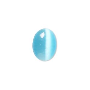 Cabochon, cat's eye glass (fiber optic glass), turquoise blue, 16x12mm calibrated oval, quality grade. Sold per pkg of 8.