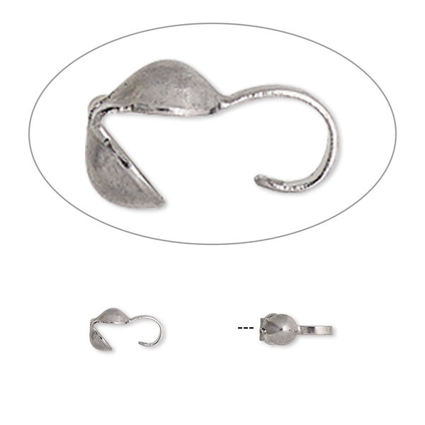 Bead tip, gunmetal-plated brass, 6x3mm bottom clamp-on with open loop. Sold per pkg of 100. image number 0