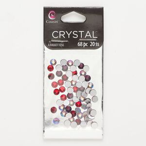 Flat back mix, glass, red / clear AB / purple, 4.6-4.8mm faceted round, SS20. Sold per pkg of 68.