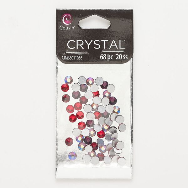 Flat back mix, glass, red / clear AB / purple, 4.6-4.8mm faceted round, SS20. Sold per pkg of 68. image number 0