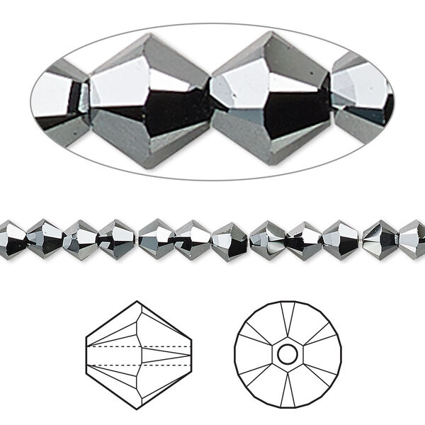 Bead 1440pk jet hematite 2X, Swarovski® 4mm XILION bicone 5328 image number 0
