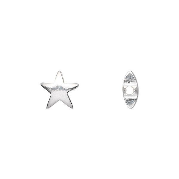 Bead, sterling silver, 9x9mm puffed star. Sold per pkg of 2. image number 0