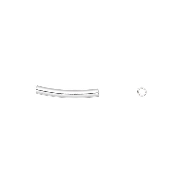 Bead, sterling silver, 15x2mm curved tube. Sold per pkg of 10. image number 0
