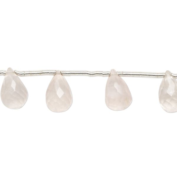 Rose quartz 1pkg16, hand-cut top-drilled micro-faceted briolette bead natural graduated 7x6mm-13x8mm image number 0