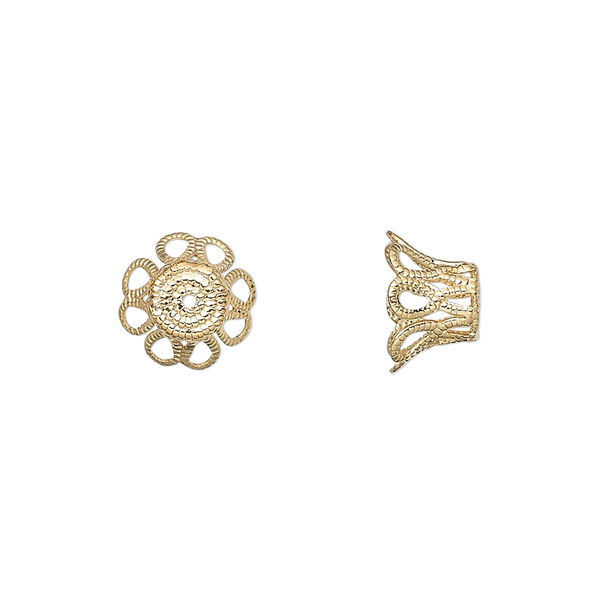 Bead cap, gold-plated brass, 9x6mm basket, fits 9-11mm bead. Sold per pkg of 100. image number 0