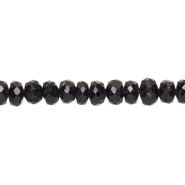 Bead, black onyx (dyed), 6x3mm-7x5mm hand-cut faceted rondelle, B grade, Mohs hardness 6-1/2 to 7. Sold per 8-inch strand. image number 0