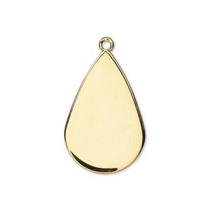 Drop, gold-plated steel, 26x17mm teardrop. Sold per pkg of 10.