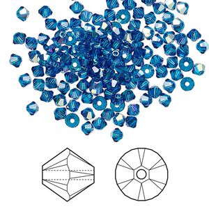 Bead 144pk Capri blue AB, Crystal Passions® 3mm bicone 5328