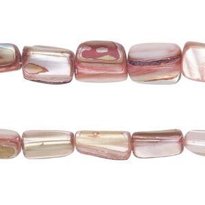 Bead, mother-of-pearl shell (dyed), rose, medium to large chip and 10x7mm-11x8mm stick, Mohs hardness 3-1/2. Sold per pkg of (2) 15-inch strands.