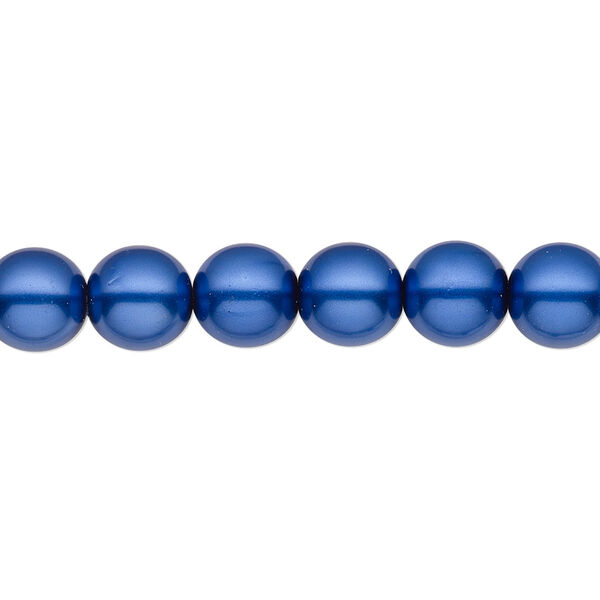 Bead, Czech pearl-coated glass druk, opaque royal blue, 8mm round. Sold per 15-1/2" to 16" strand. image number 0