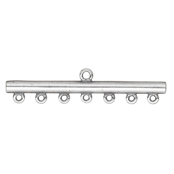 End bar, JBB Findings, antique silver-plated brass, 44x3.5mm single-sided bar with 7 bottom loops. Sold per pkg of 2. image number 0