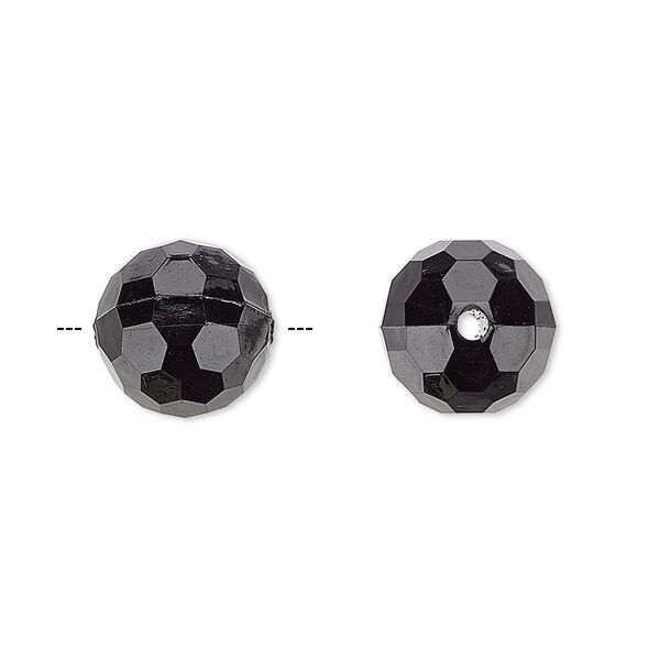 Bead, acrylic, opaque black, 12mm faceted round. Sold per 100-gram pkg, approximately 100 beads. image number 0