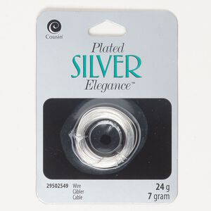 Wire 1pkg1 silver-plated copper, round, 24 gauge, 7-gram bundle.