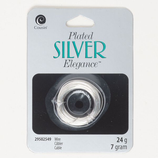 Wire 1pkg1 silver-plated copper, round, 24 gauge, 7-gram bundle. image number 0