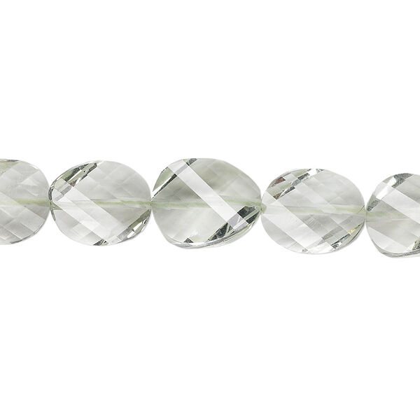 Green quartz 1pkg5, hand-cut faceted twisted flat oval bead natural 11x9mm image number 0